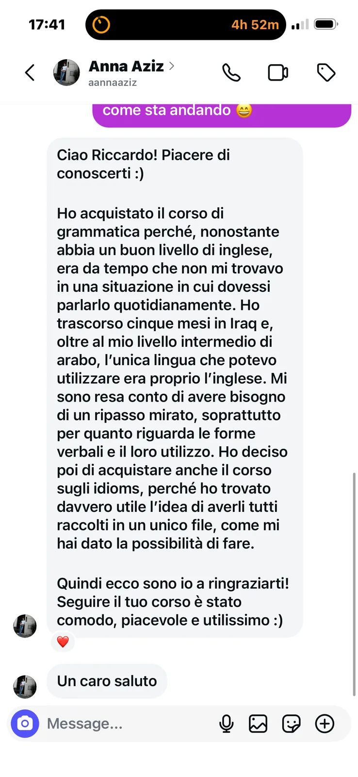 Messaggio di Anna Aziz