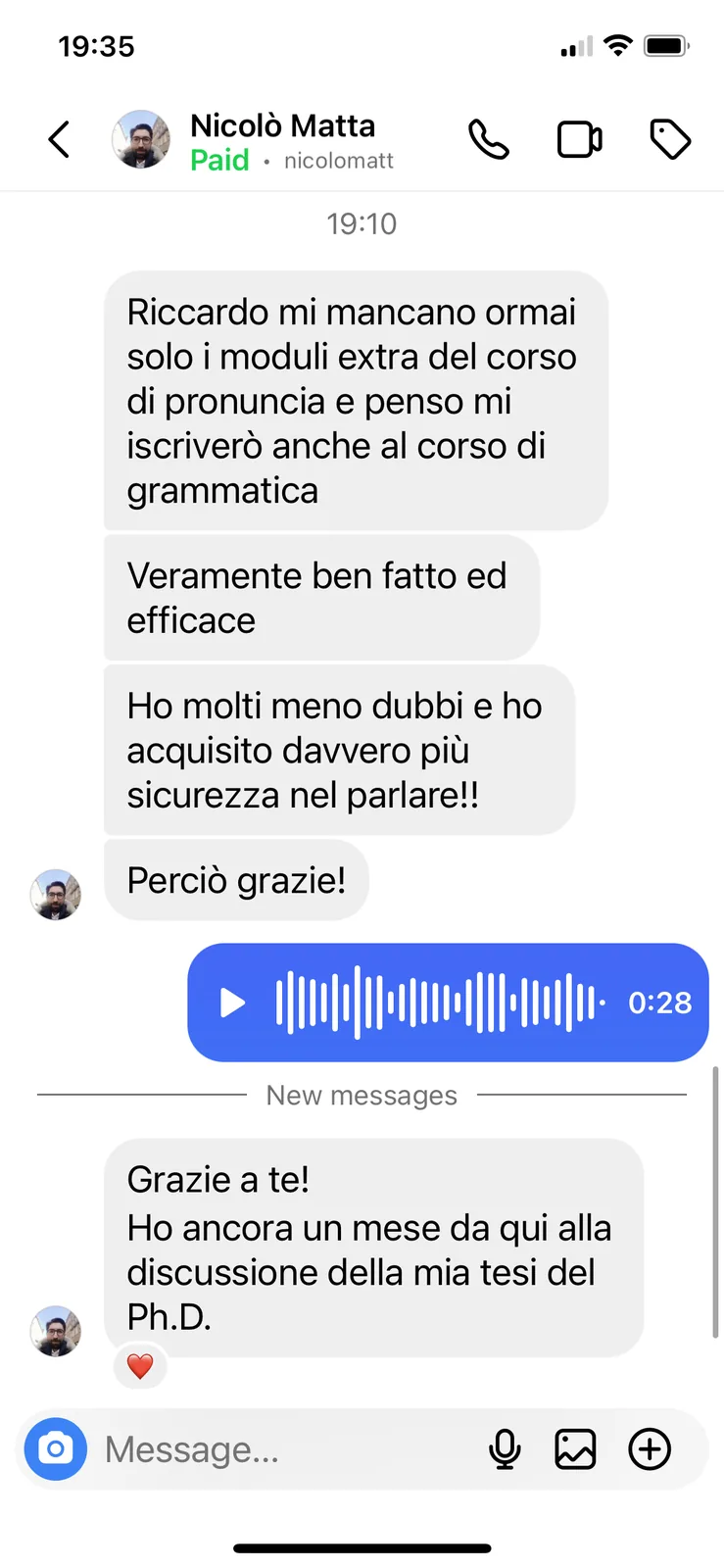 Messaggio di Nicolò Matta